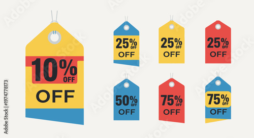 Set of Colorful Percentage Off Price Tags for Sales and Promotional Offers, isolated white background.