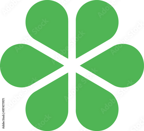 Green abstract six-petal flower symbol represents luck and growth.