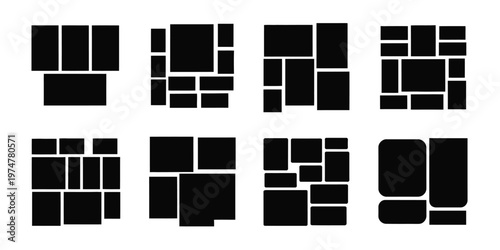 Photo frame vector collage bento grid abstract pastel geometric metaball Y2K UI website template design