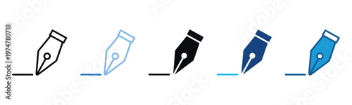 Fountain Pen Icon Set Multiple Style Of