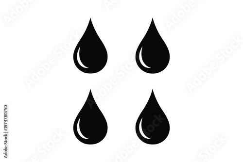 Four black teardrop shapes on a white background, symbolizing sadness, grief, or liquid droplets in a minimalist graphic design.
