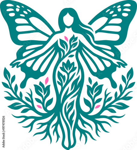 Butterfly and Scales of Justice icon. A vibrant green butterfly balances atop a traditional legal scale, symbolizing freedom and fairness. Flat vector illustration for environmental law and advocacy.