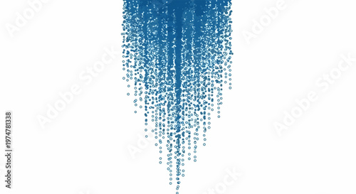 Blue particles cascade downwards forming an abstract, flowing shape