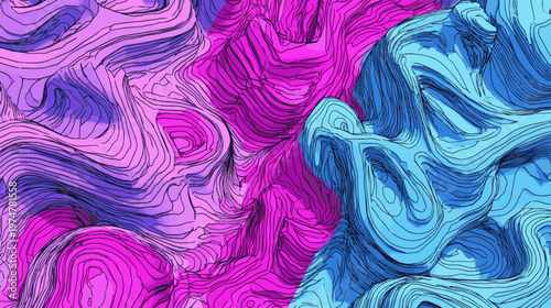 Vibrant abstract topographic line art with pink and blue gradients, futuristic fluid background ideal for branding, posters, digital design, and creative campaigns