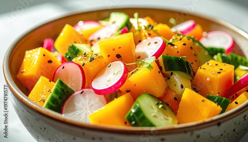 Fresh Mango Cucumber Radish Salad Healthy Summer Dish.