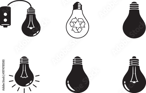 Light Bulb Collection With Energy And Idea Concept Vector Design
