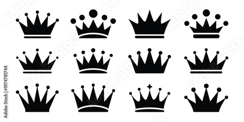 Crown icon vector set of twelve silhouette black crowns isolated layer royal vector illustration