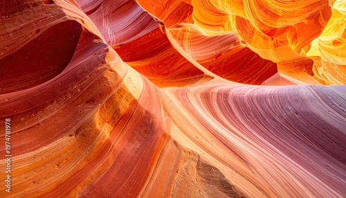 Vibrant abstract natural sandstone curves in a slot canyon with warm colors.