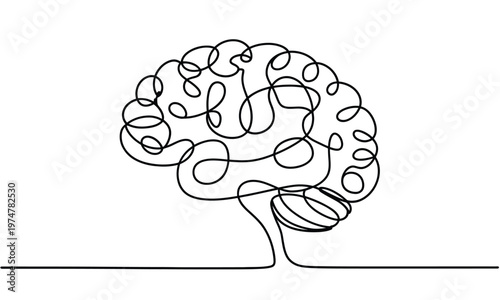 Continuous one line drawing human brain hand drawn minimalism style brain line art clean simple vector illustration modern design.