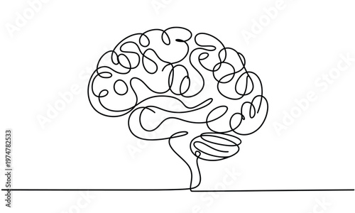 Continuous one line drawing human brain hand drawn minimalism style brain line art clean simple vector illustration modern design.