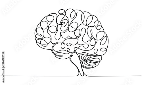 Continuous one line drawing human brain hand drawn minimalism style brain line art clean simple vector illustration modern design.