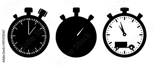 Express delivery stopwatch set with solid black icon on white background featuring stopwatch, express, delivery with traffic light and shipping