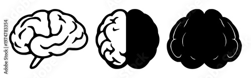 Brain learning icon set with solid black design on white background featuring brain, education, knowledge with memory and growth