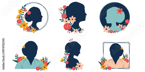 Set of Kartini Day Silhouettes with Floral Motifs