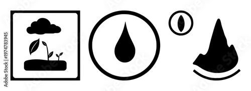 Net zero emission certificate icon set with solid black outline on white background featuring certificate symbol, zero emissions, environmental theme with minimalist design and vector graphics