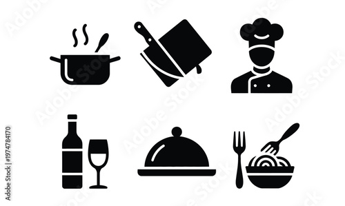 Culinary icons for restaurant branding menu design modern food symbols flat minimal vector illustration