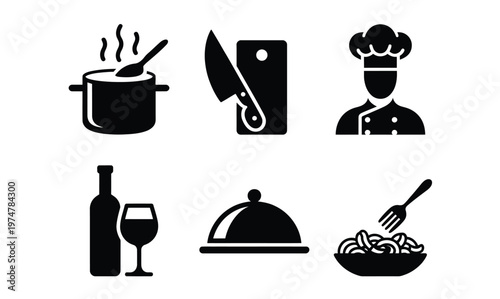 Culinary icons for restaurant branding menu design modern food symbols flat minimal vector illustration