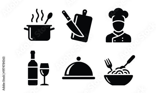 Culinary icons for restaurant branding menu design modern food symbols flat minimal vector illustration
