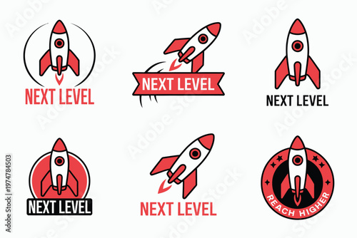Rocket logo vintage rocket launch emblem next level typography star accents space design