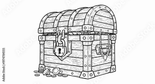 Antique wooden treasure chest overflowing with gold coins and jewels