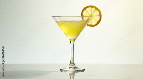 Lemon Cocktail in Martini Glass Isolated on White Background | Fresh Citrus Drink