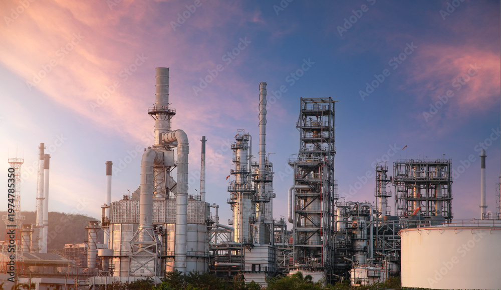 Obraz premium Oil and Gas Industrial zone,The equipment of oil refining,Close-up of industrial pipelines of an oil-refinery plant,Detail of oil pipeline with valves in large oil refinery.