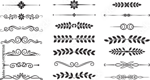 Quadro su tela Decorative Black Floral Dividers and Botanical Text Separator Ornaments