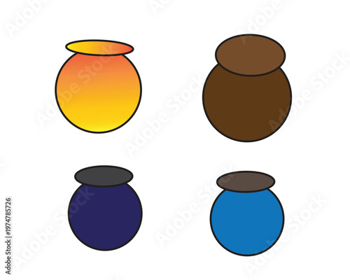 Four colorful ceramic vessels a minimalist illustration of pottery shapes