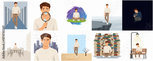 Flat Illustration Series Showing Various Moods and State of a Man
