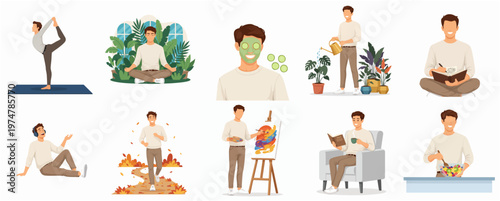 Flat Design Man Doing Hobby and Activity in Daily Life Illustration