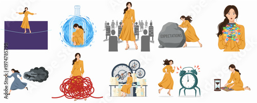 Flat Style Illustration Woman Expressing Mental Health Concept and Feelings Emotion