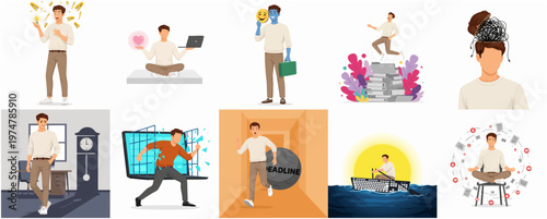 Illustration of Diverse Emotional and Mental States of a Person