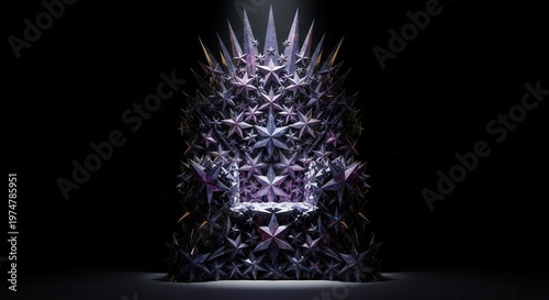 Majestic throne is intricately constructed from numerous sharp metallic stars against a dark background.