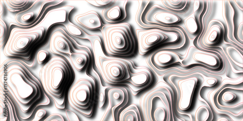 Abstract topographic map contour lines with soft shadows and subtle pink highlights creating a3D topographical landscape background