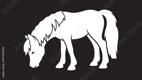 White Pony Silhouette Illustration on Solid Black Background