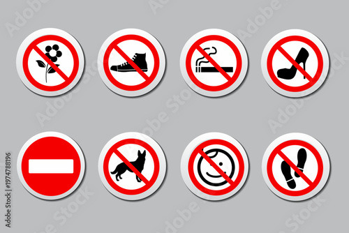 Free Download  prohibition symbols on red crossed out circle board warning sign. Official ISO 7010 safety signs standard for production - GFXLoad