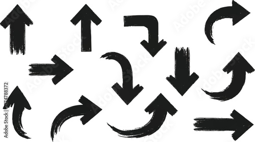 A high-impact collection of thick black hand-drawn arrows featuring a textured brush stroke aesthetic on a white background.