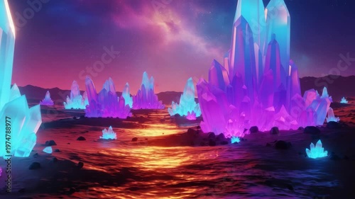 Abstract landscape with illuminated crystal formations
