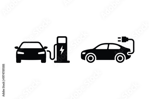 Electric car vector icons eco-friendly car silhouette simple flat vehicle symbols modern sustainable transportation design illustration.