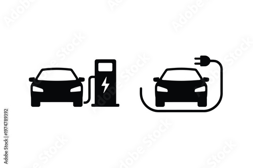 Electric car vector icons eco-friendly car silhouette simple flat vehicle symbols modern sustainable transportation design illustration.