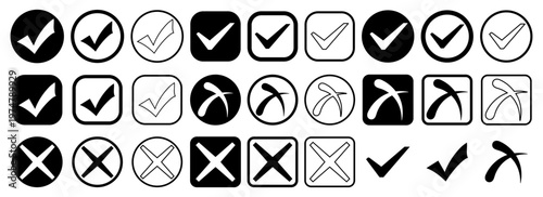 Check Cross Mark Icon Set Approval Denial Vote Validation Sign Symbols Vector Kit Collection.