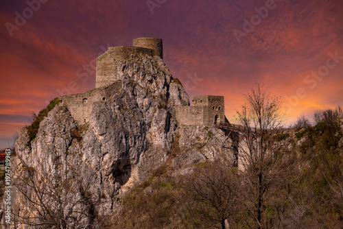 Wallpaper Mural Medieval Srebrenik Fortress at golden hour sunset, Bosnia and Herzegovina Torontodigital.ca