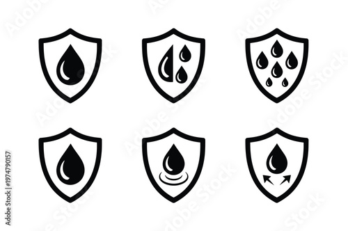 Waterproof shield icon water resistant liquid drop protection simple flat vector icon design