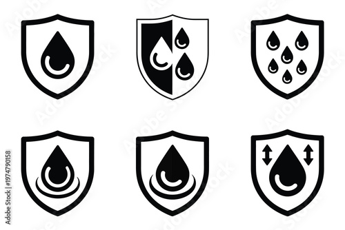 Waterproof shield icon liquid drop protection water resistant simple flat vector design symbol