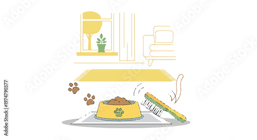 Dog food bowl with paw prints and grooming brush personal care nutrition food domestic animal grooming domestic illustration nutrition supplies cleaning brushing domesticated creature