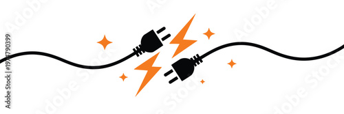 Electric socket and plug icon electricity connection disconnection sign isolated white background modern flat vector illustration design.