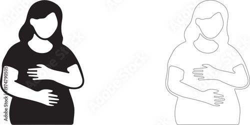 Woman Hugging Herself. The concept of self-love. Vector editable template.