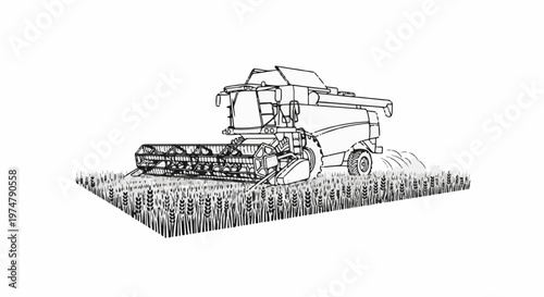 Outline of a large combine harvester working in a field of grain