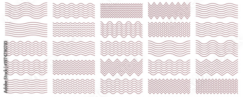Wave line and wavy zigzag lines. Red underlines wavy curve zig zag line pattern in abstract style. Wave zigzag line simple thin to thick element decor design vector or single ripple curve zig zag wigg