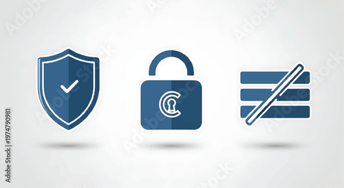 Security icons: shield with checkmark padlock blocked list security checkmark protection confidential information illustration authorized forbidden document authentication verification